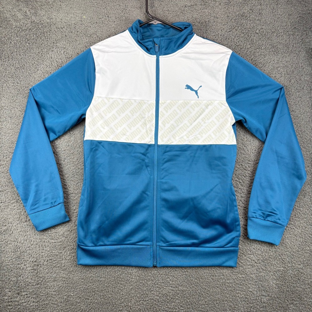 Puma Kids Track Jacket Blue White Full Zip Logo Athletic Sportswear‎ XL 18 20